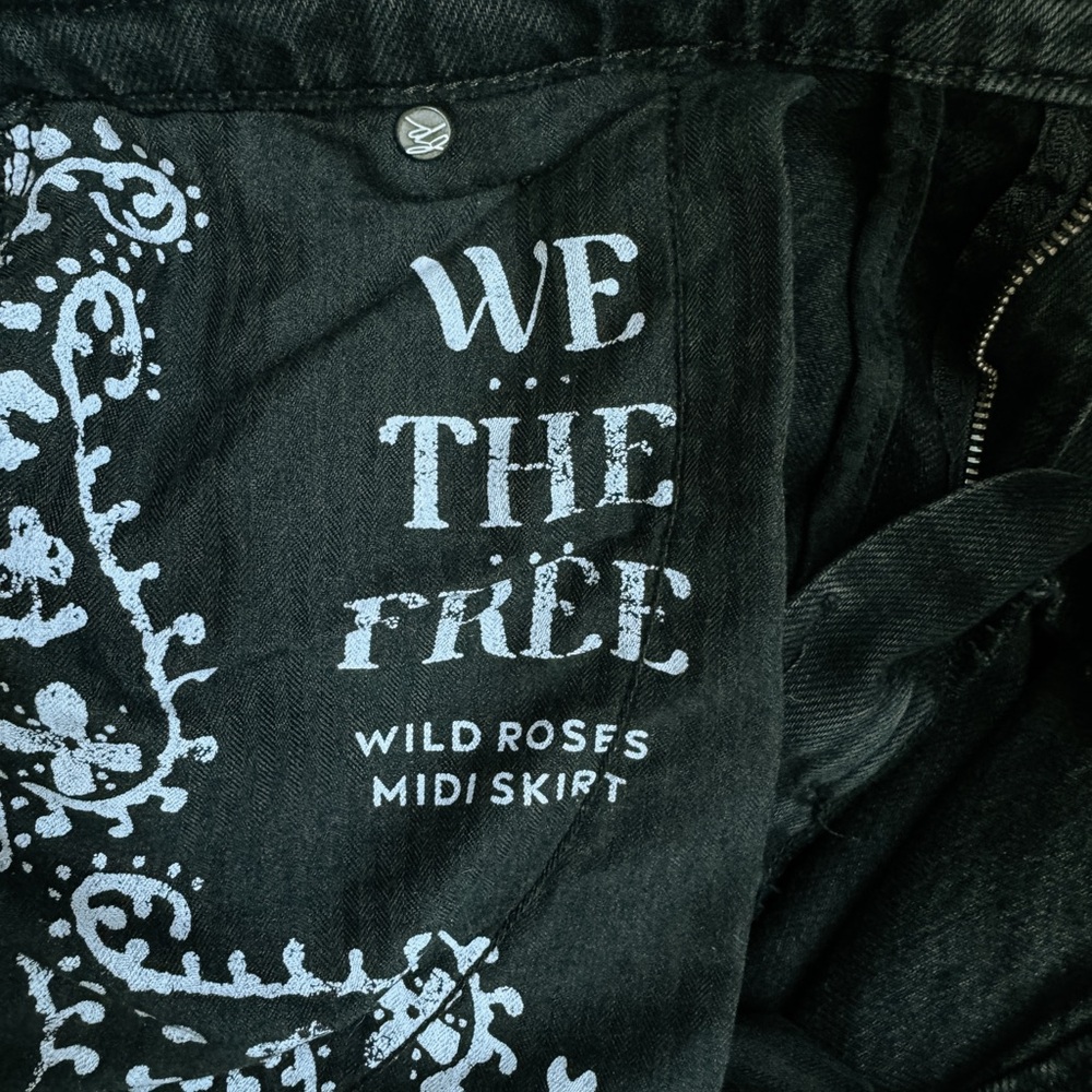 Free People - We The Free - Wild Roses Midi Skirt Black - Size 27 - Picture 7 of 10